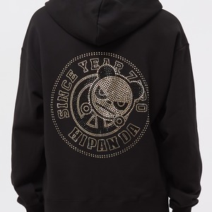 【HIPANDA ハイパンダ】メンズ ラインストーン フーディー スウェット MEN'S GOLD EMBLEM RHINESTONE HOODIE SWEAT SHIRT / BLACK