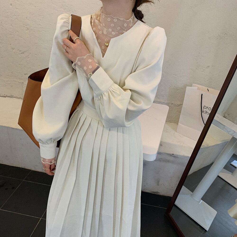 メッシュシャツ Vネックプリーツセット ステッチ ビッグFスモールZ韓国66417278477