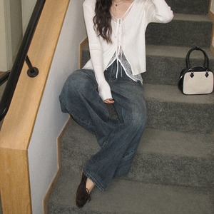wide straight denim pants　J00491