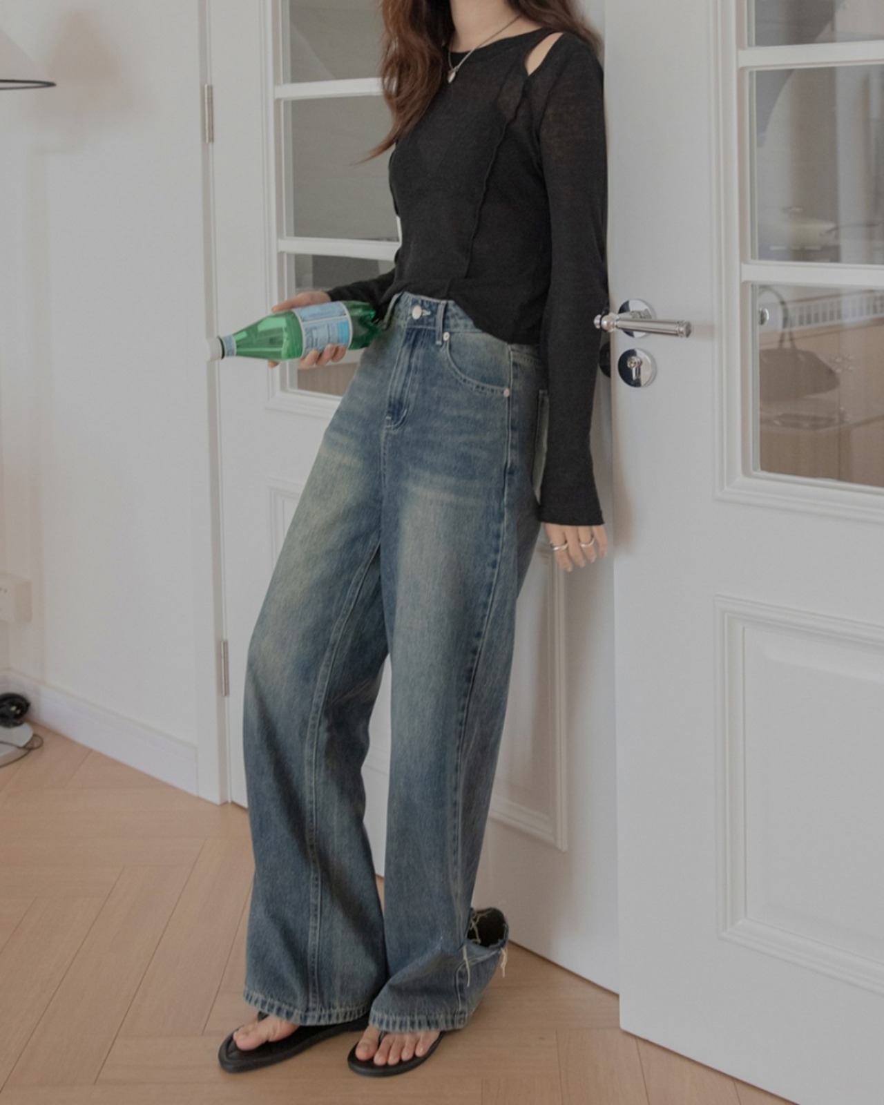 See-through design long sleeve Top　T20062