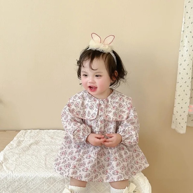 【取寄】ローズ柄がレトロガーリーなワンピース風ロンパース