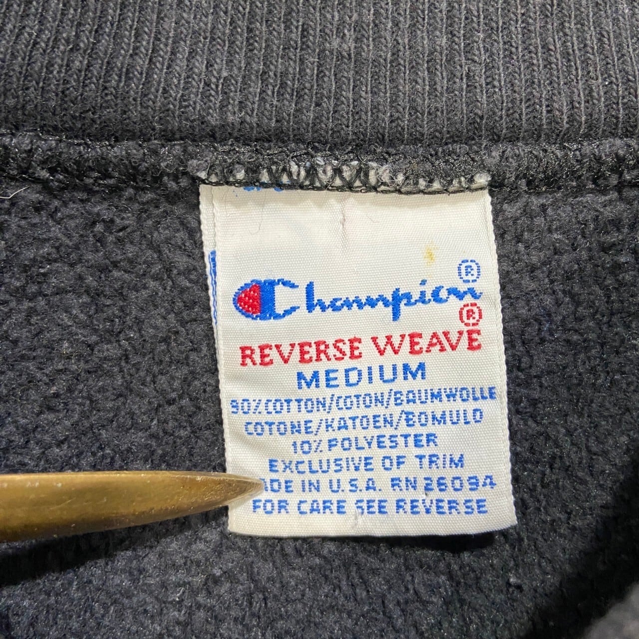 90s Championブラックスナップカーディガン リバースウィーブ 刺繍タグ 90s USA製 Championチャンピオン ワンポイント リバースウィーブ