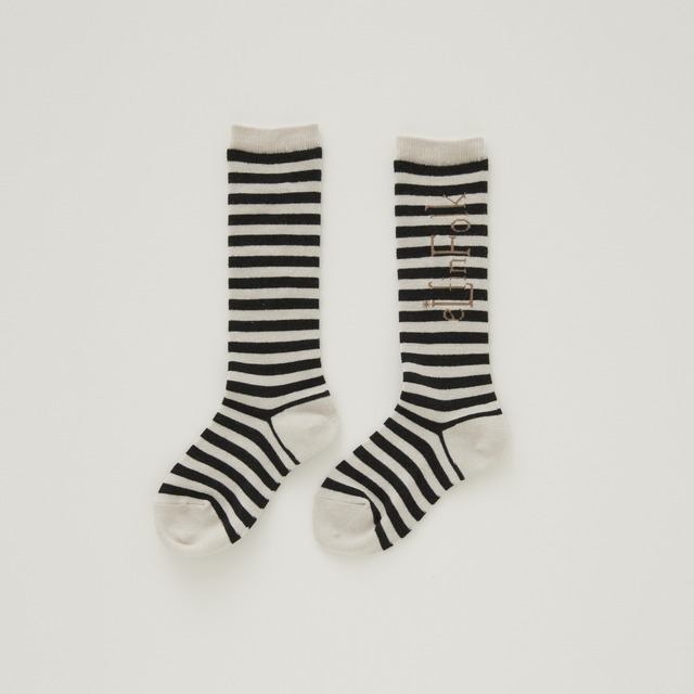 【26SS】eLfinFolk(エルフィンフォルク)Stripe&logo High Socks ivory×black(11-13cm/14-16cm/17-19cm/20-22cm)ロゴ ソックス ボーダー 靴下