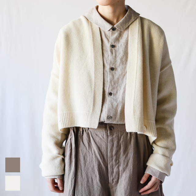Vlas Blomme - KL × Natural Color Wool ショートカーディガン - Off White / Grey Brown