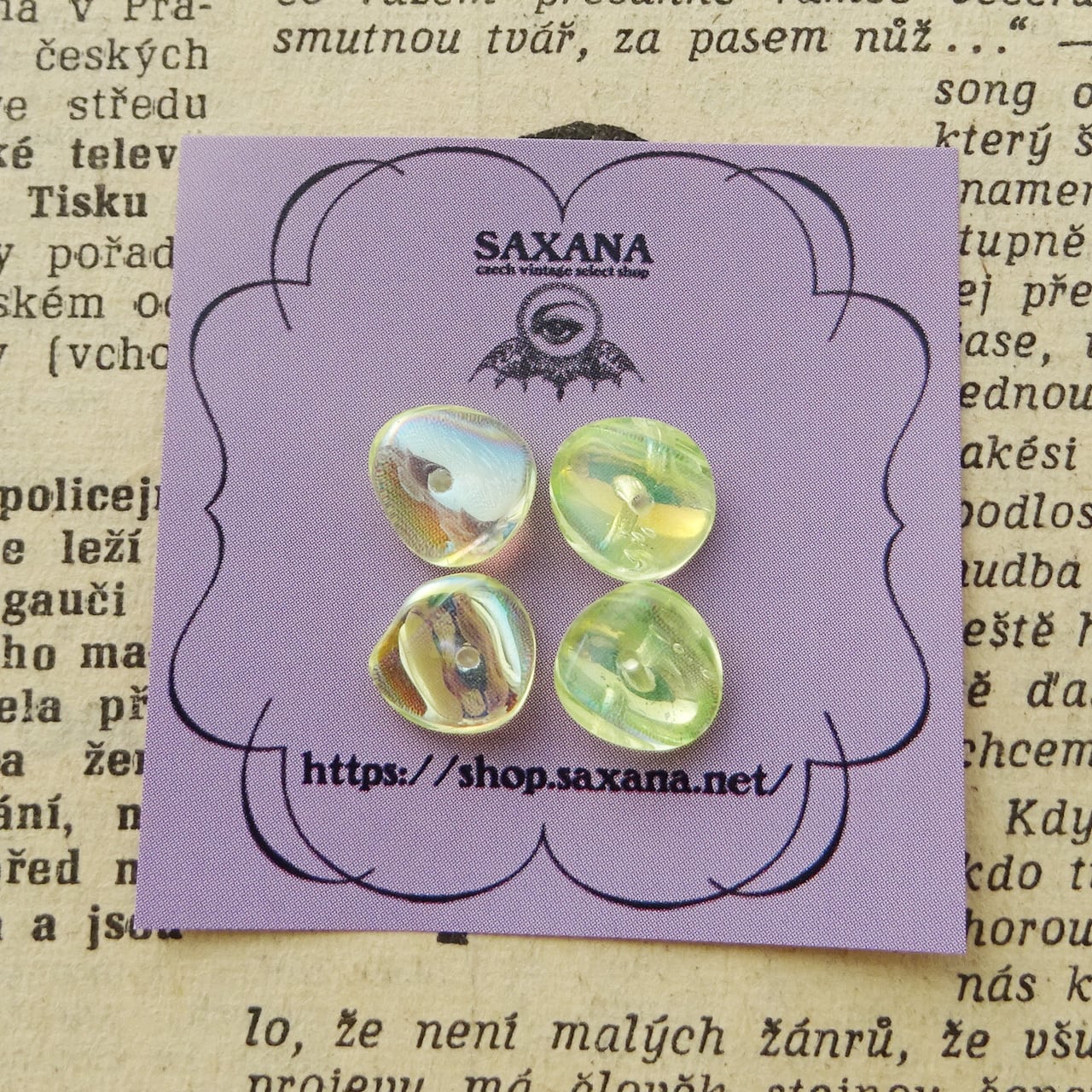 チェコ ウランガラスビーズ オーロライエロー ツイスト 9mm 4個