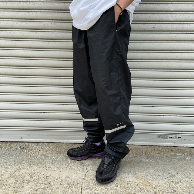 00s NIKE ナイロントラックパンツ　リフレクターライン　L 黒