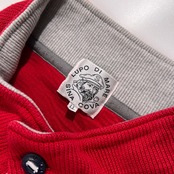 SINA COVA シナコバ ワッペン付き 畦編み ボタンモック スウェット トレーナー サイズ LL /レッド/メンズ/マリン/ハーフボタン