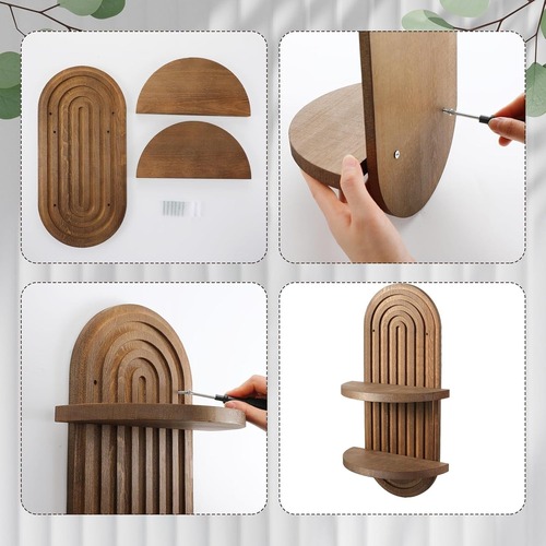 壁掛け収納 オーバル クリエイティブ 無垢材 植木鉢 棚 木製 装飾 リビングルーム 一人暮らし ミニマリスト シンプル おしゃれ モダン ライトブラウン ダークブラウン 茶色 2色展開