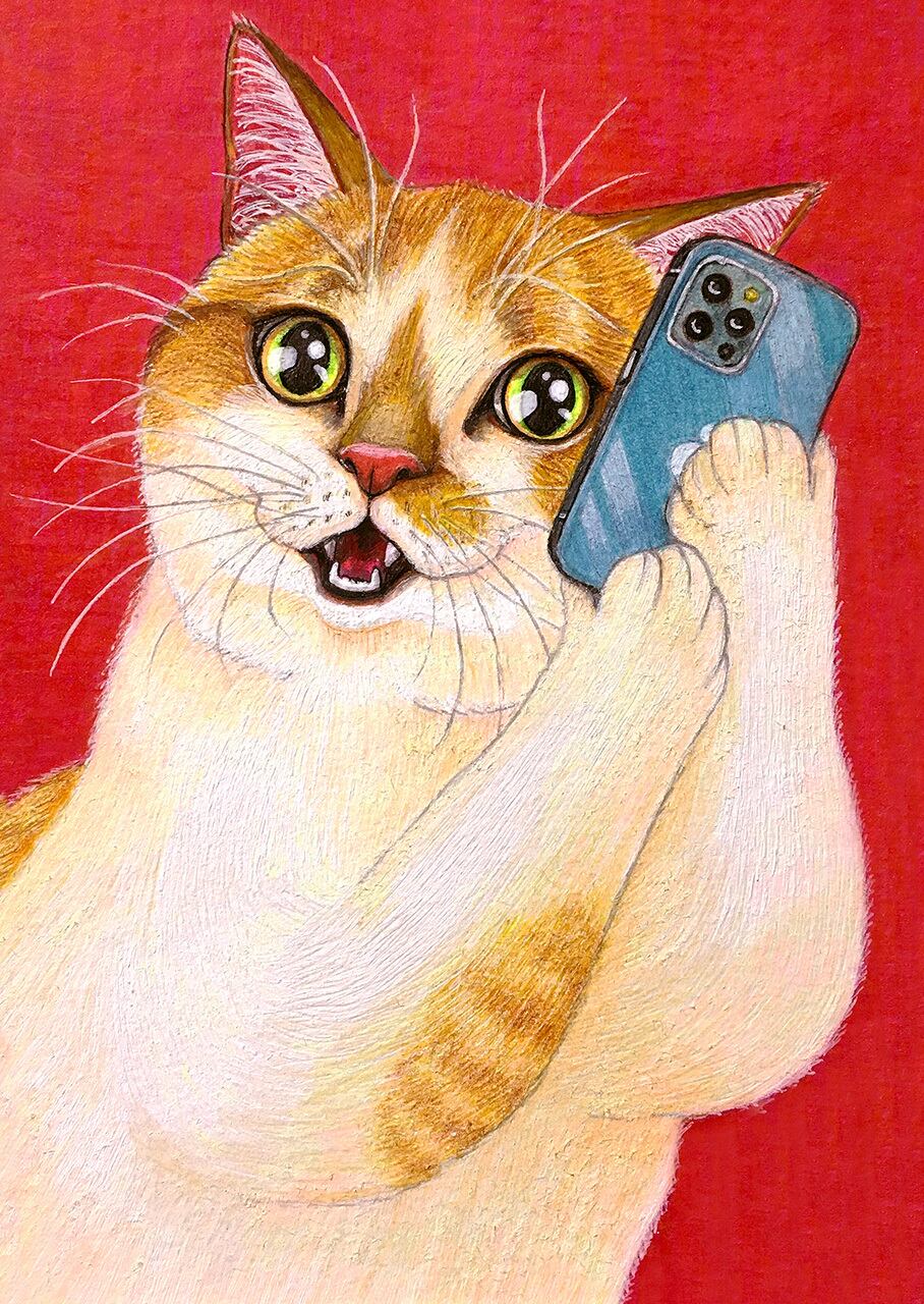 No.147 はいっ、ねこです！ 細密画 原画 / Original Fineliner Artwork