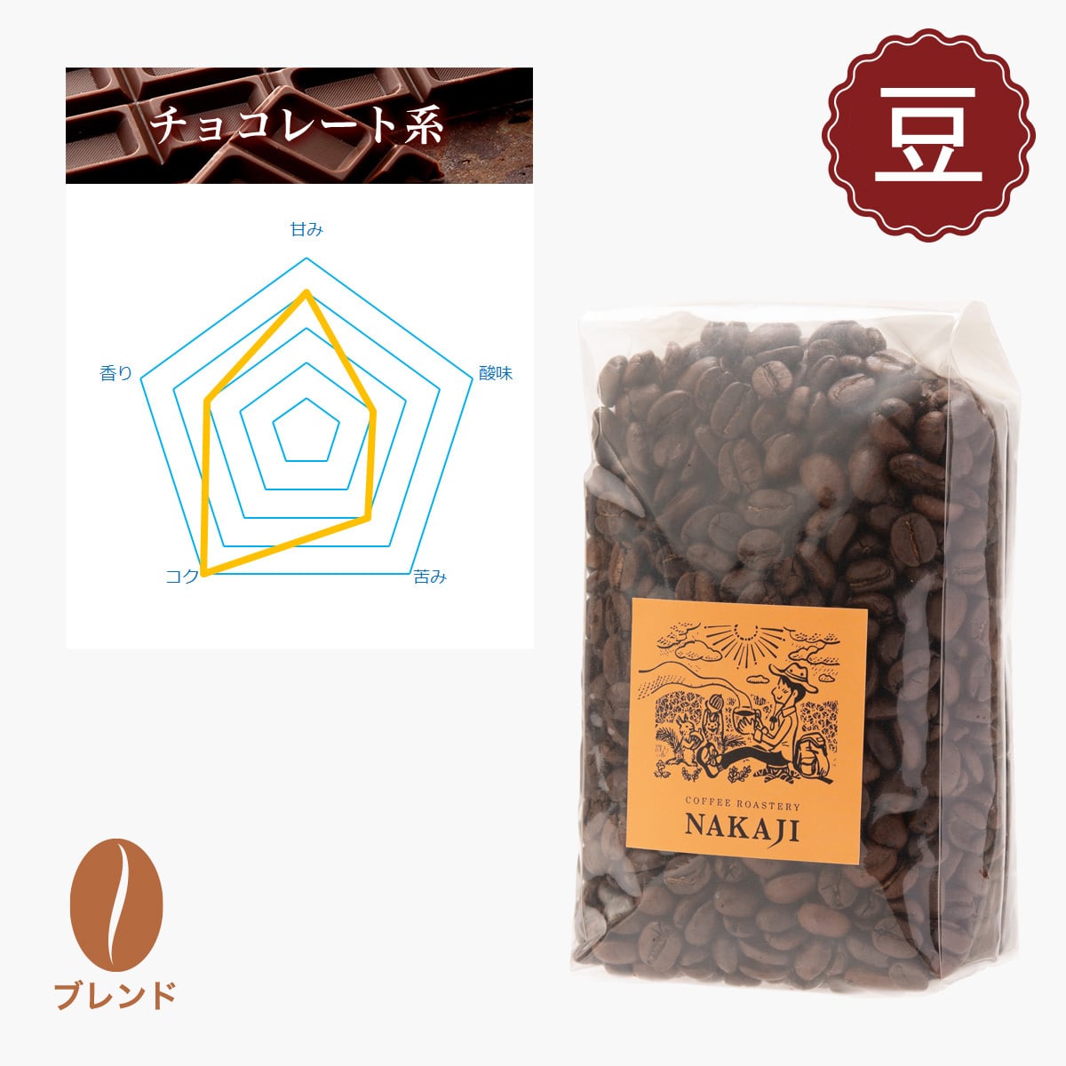 カフェインレスコーヒー[コーヒー豆:200g] チョコレート系 NAKAJI