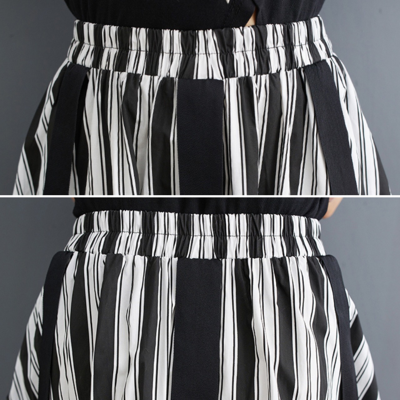 Monochrome Stripe Ribbon Skirt / モノクロ ストライプ リボン スカート