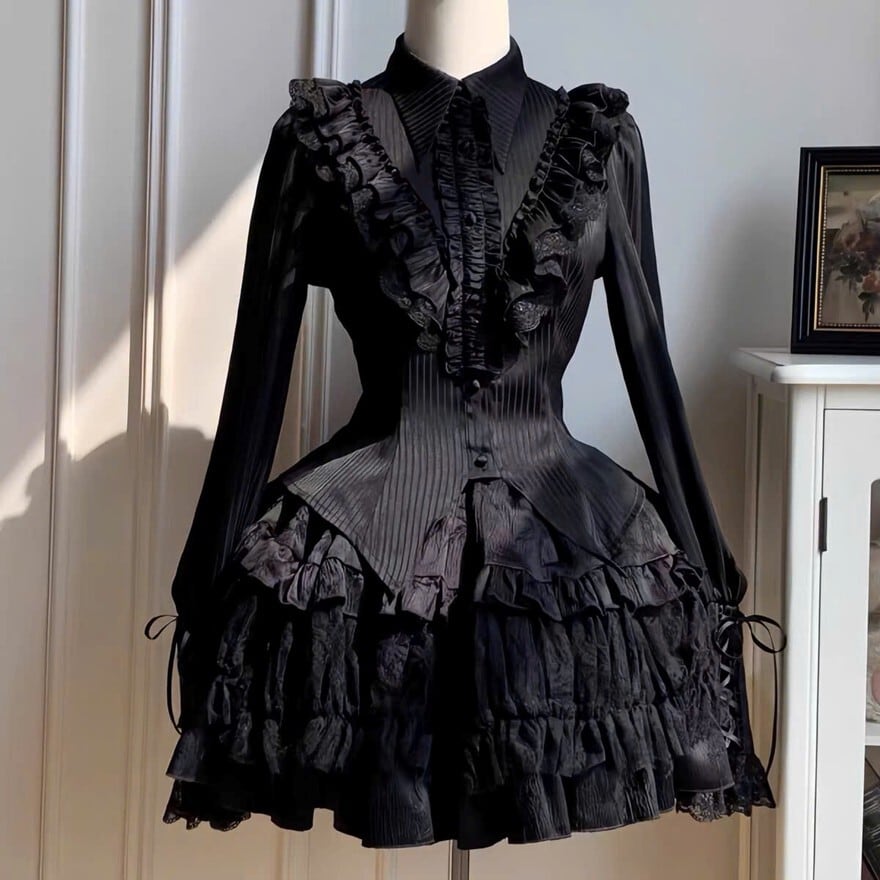 天使と悪魔 サブカル系 ゴシック ブラウス 長袖 ストライプ柄