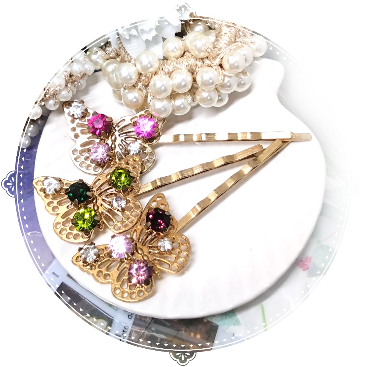 【ヘアピン】蝶とビジュー