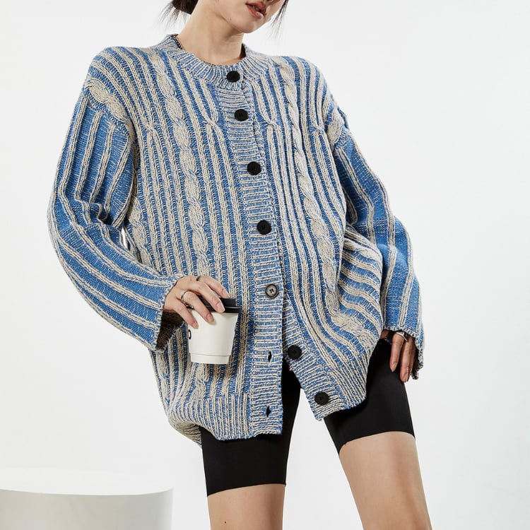 レトロストライプ柄ニットカーディガン ◆2col R30097
