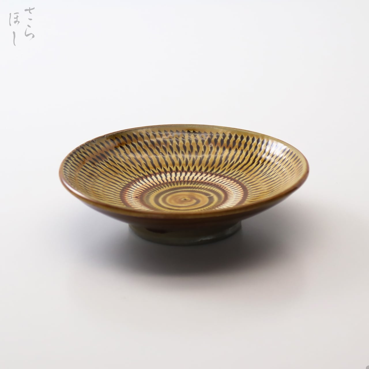 小鹿田焼 小袋窯 4寸皿 飛びかんな 茶 直径約12.3cm 小皿 陶器 和食器 民藝