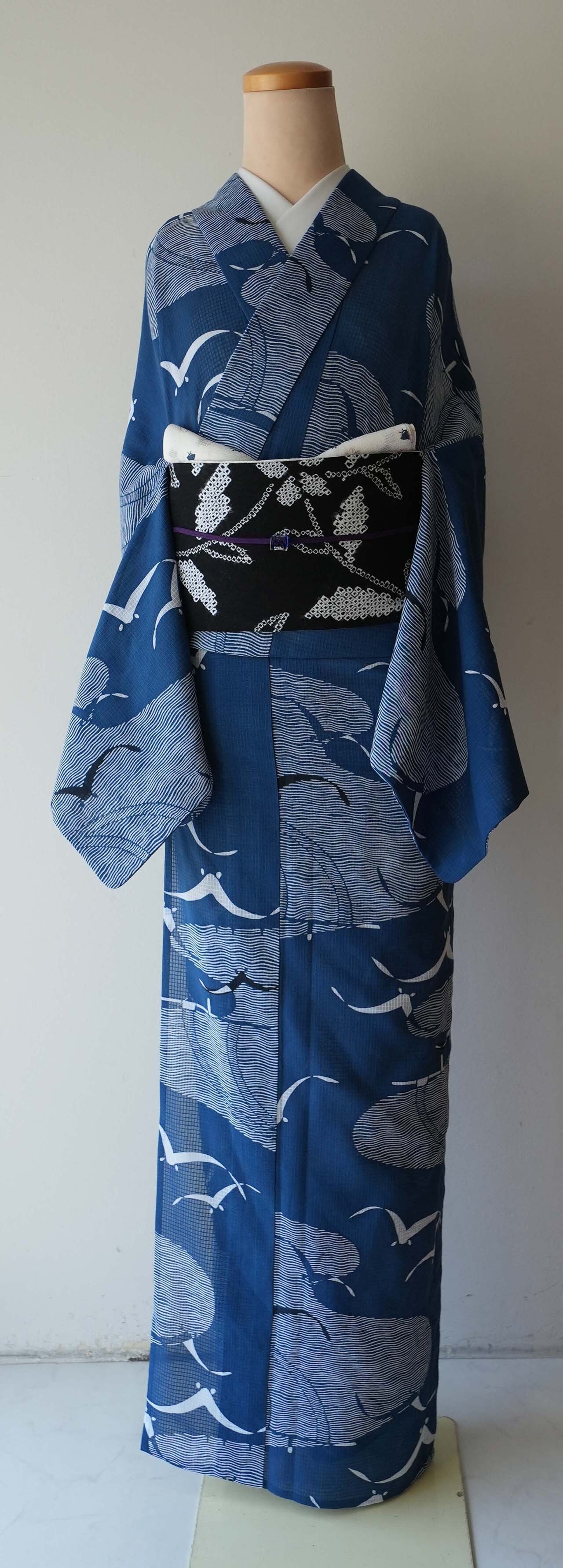 竺仙・浴衣】竺仙製 波にかもめ 綿紅梅小紋 お仕立て品 | 大山キモノ