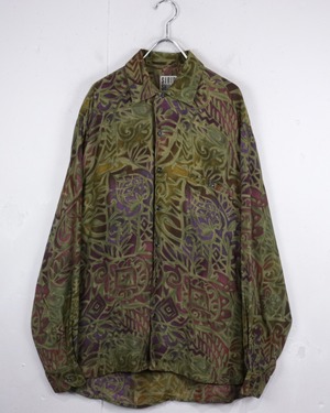 【Caka act2】Beautiful Gradation Botanical Pattern Euro Vintage Loose L/S Shirt