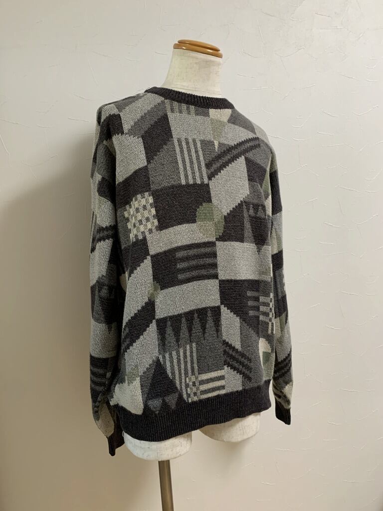 1990's Big Silhouette Knitting Design Crew Neck Sweater