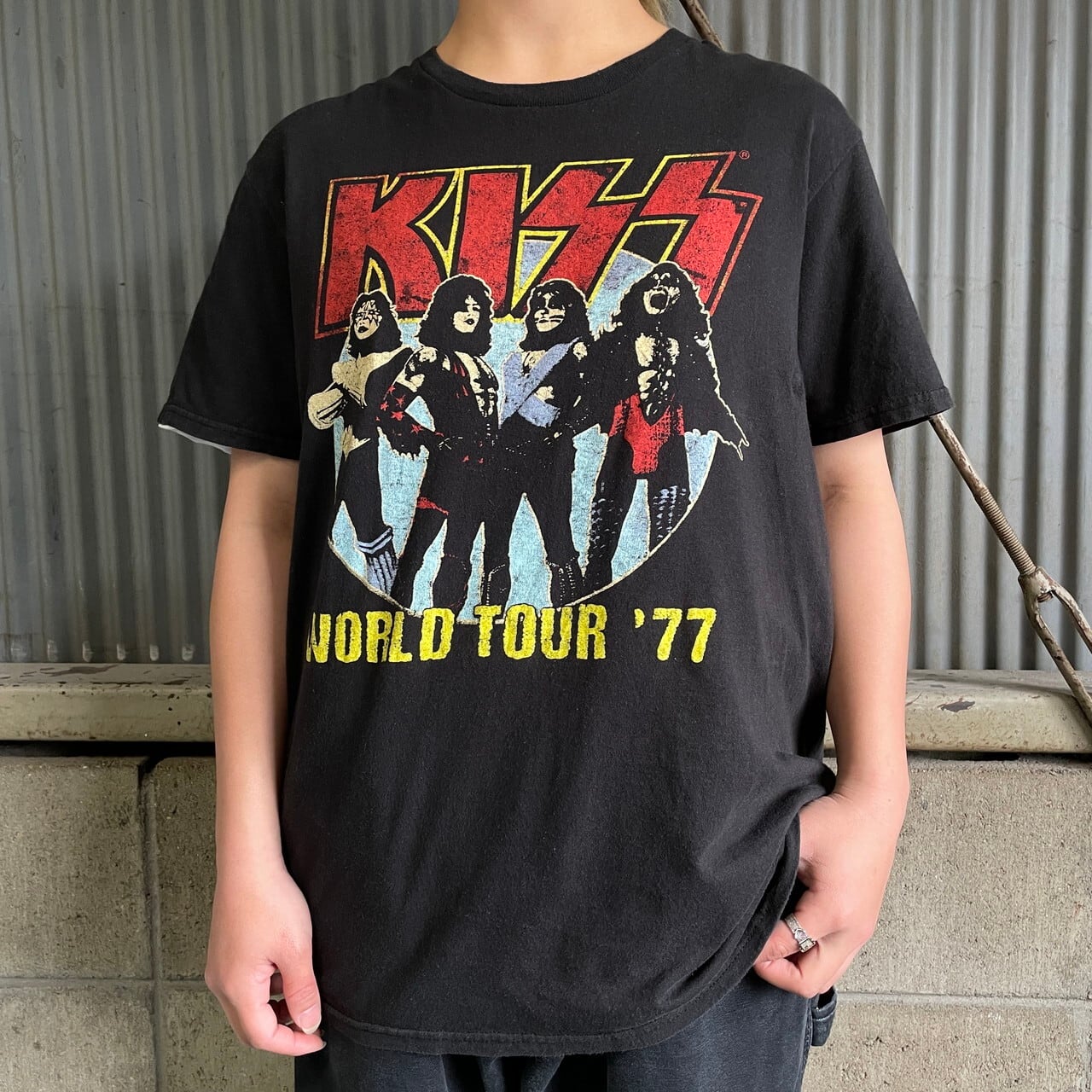 KISS 音楽プリント スウェット KISS キス バンド ラグラン タイダイ ブラック (メンズ L相当)   O2522