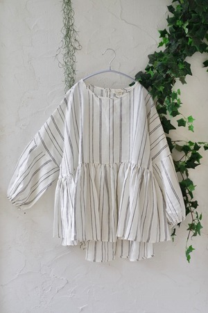【pongee】Linen stripe gather blouse    OFF WHITE   22