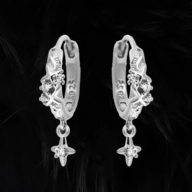 Double star charm open hoop earrings ? 2-pair set C1193