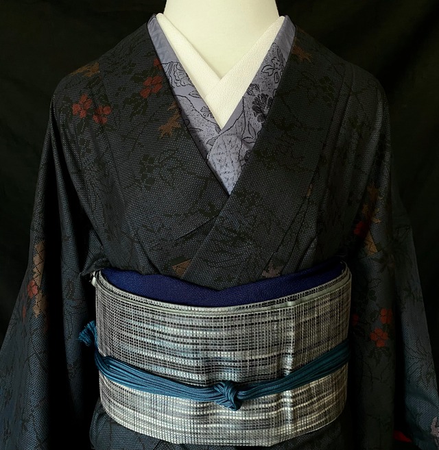 草花模様の大島紬〉証紙付き トールサイズ ﻿ SALE 濃紺 | 和小物 あかりや