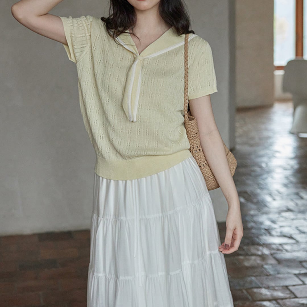 nicely beautiful yellow colored short sleeved sweater