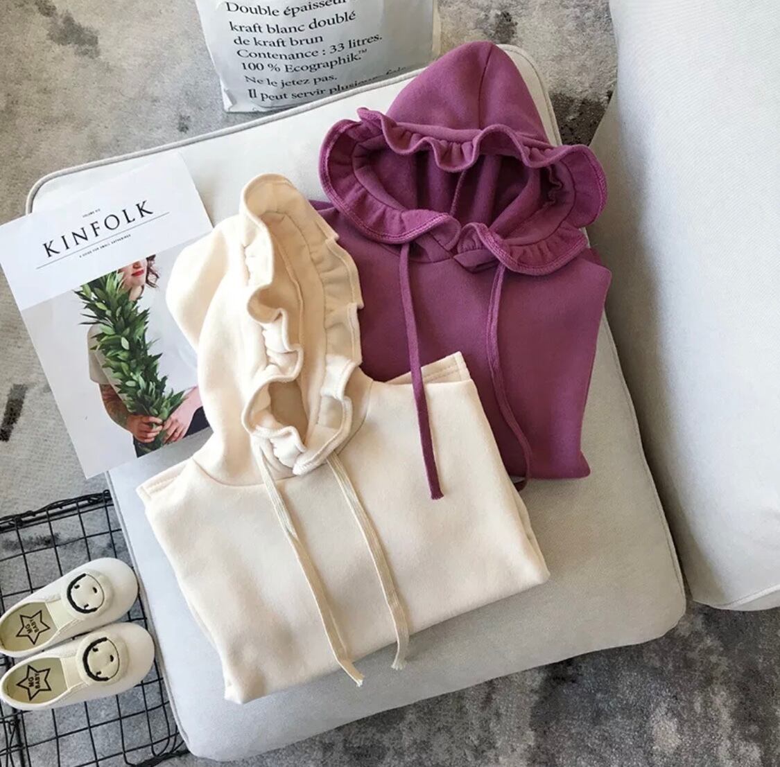 起毛フリルフードフーディー 》》》》》》》》》》》》 韓国子供服 海外輸入品 インポート プチプラ キッズ ベビー キッズコーデ 女の子 フーディーはパーカー リボン