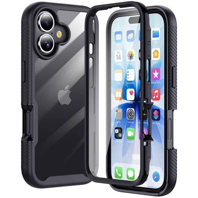 Aunote iPhone17 ケース クリア 全面保護 ワイヤレス充電対応 米軍MIL規格 耐衝撃 スマホケース アイフォン17 ケース 透明 カバー ブラック