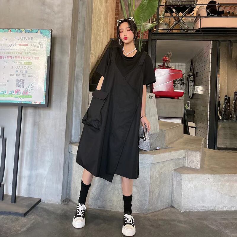 スタイルルーズ薄手スカート ラウンドネックドレス ワンピース 大きめサイズ Oネック ミックスインファッション29788798945