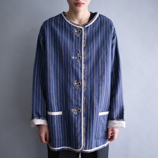 reversible design box silhouette no-collar jacket