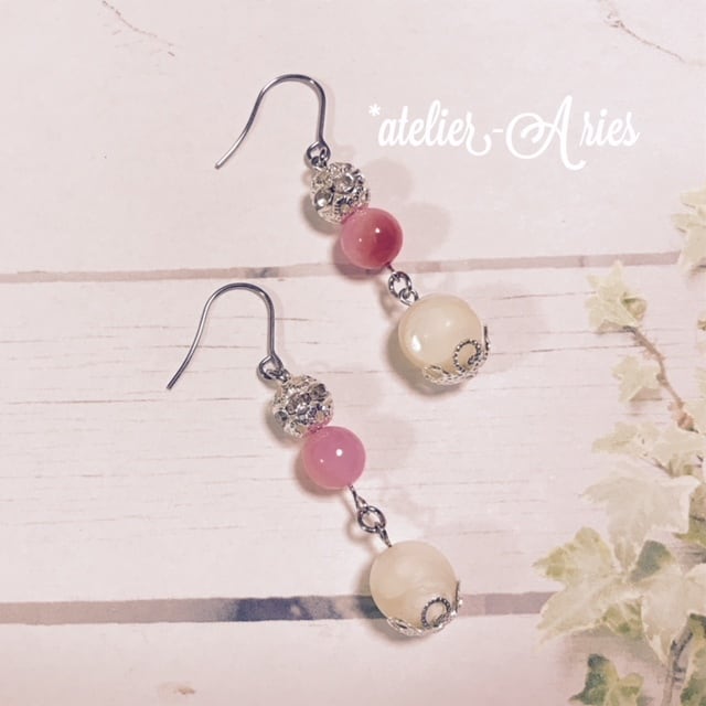 16【桃姫】ピーチ姫の春色ピアス | *atelier-Aries