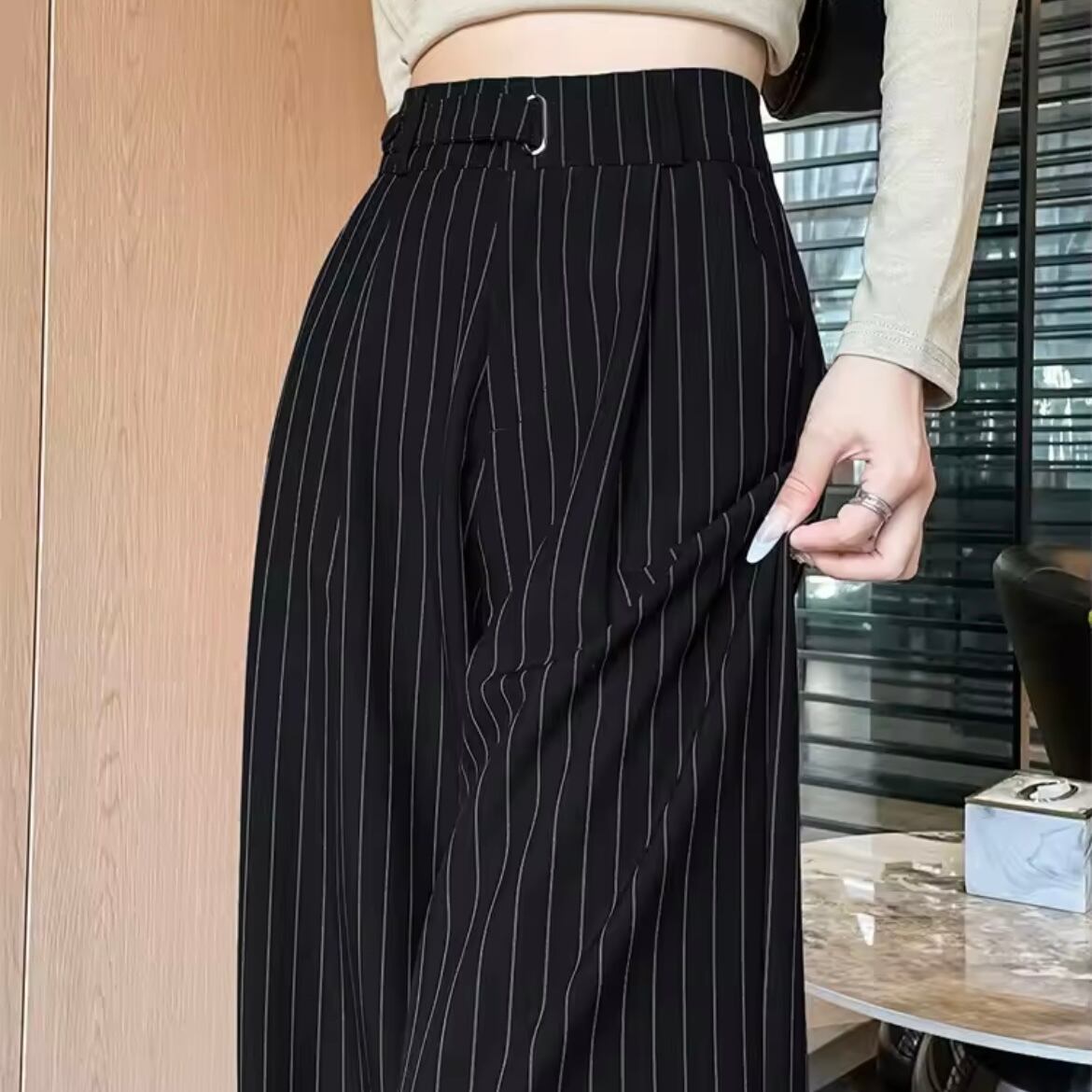 stripe classic wide pants