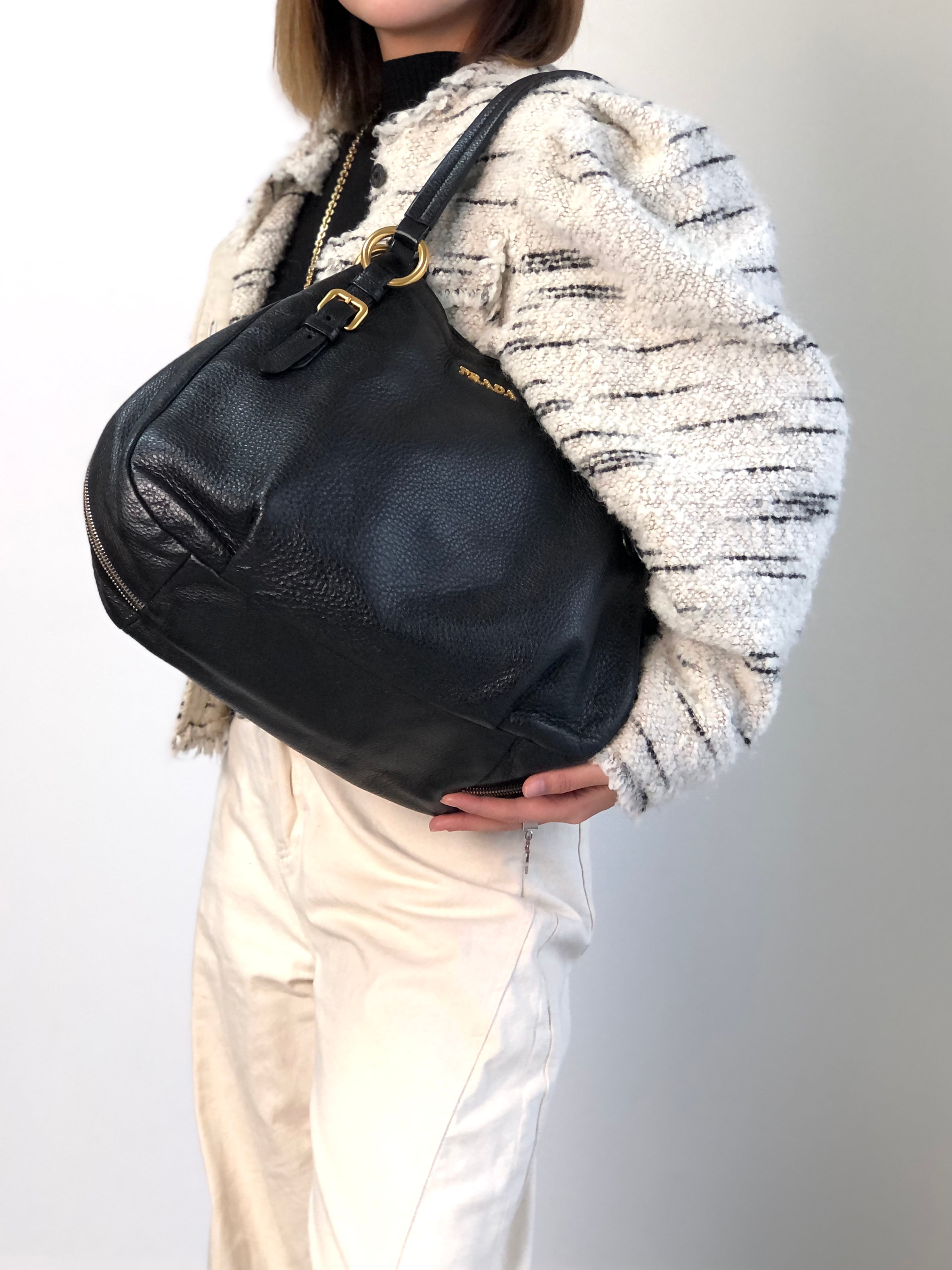 PRADA プラダ ハンドバッグ ブラック ロゴ レザー BR4085 vintage