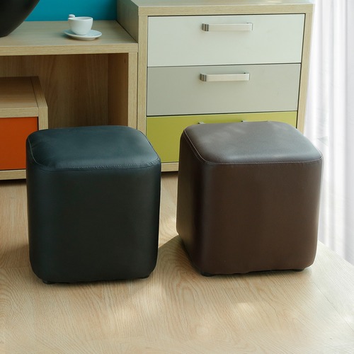 スツール ロータイプ 高さ25cm ミドリ キイロ 緑 黄色 正方形 四角 椅子 スクエア レザースツール ファッションソファスツール コーヒーテーブル 無垢材 ホーム 小さなスツール ロースツール レザースツール