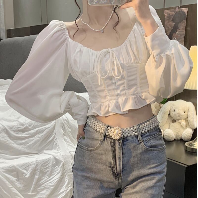 スタイルスタンダードロングウェストオータムトップス レトロ レース 長袖 秋物 ピュア スクウェア 萌量不足57388315098