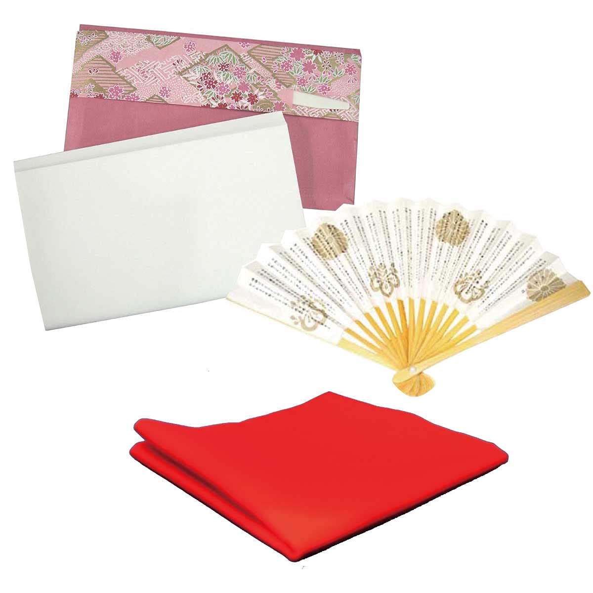 【在庫処分】茶道 初めてセット 基本3点 女性用 帛紗(赤) 友禅袋入懐紙 扇子