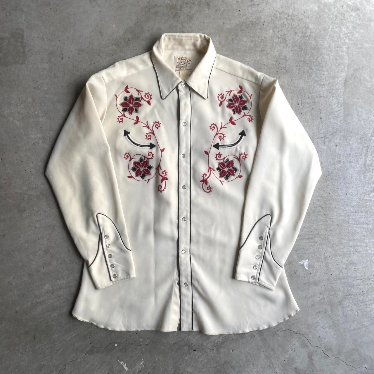 70〜80年代 H BAR C チェーン刺繍 長袖 ウエスタンシャツ メンズXL相当 