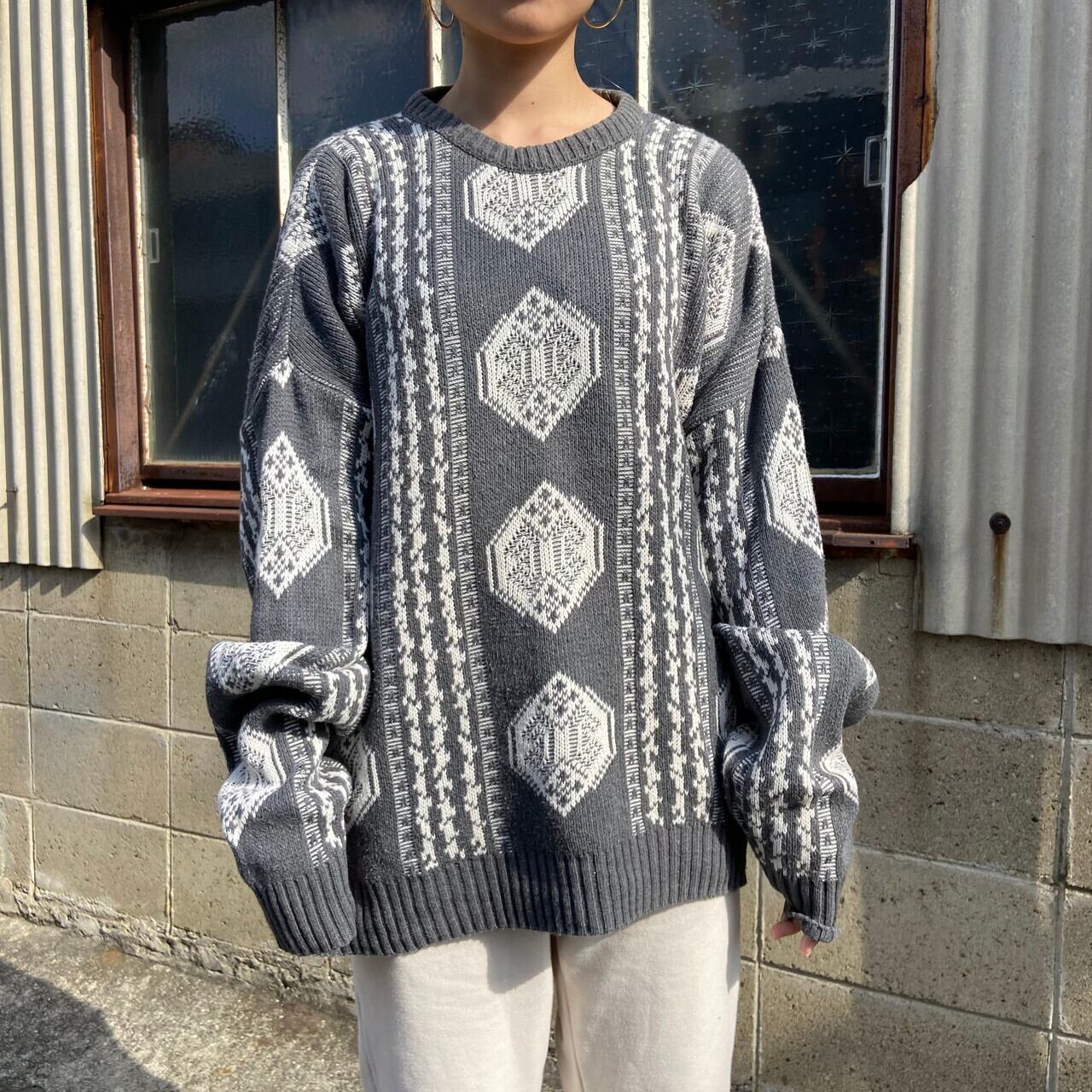 Usa製jantzen ジャンセン 総柄 アクリル ニットセーター メンズxl 古着 グレー ニットセーター Cave 古着屋 公式 古着通販サイト