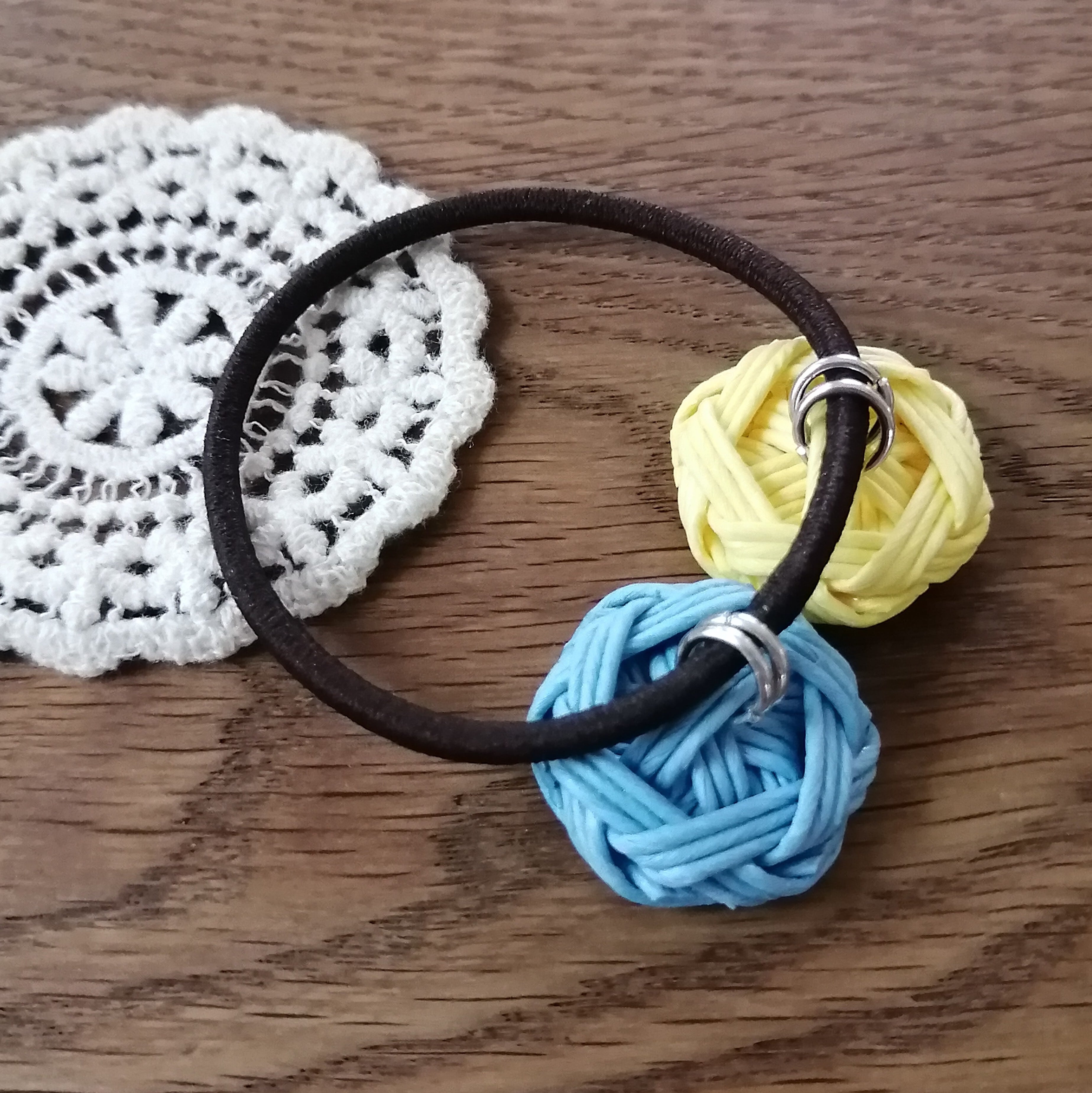 水色×カスタードクリーム☆クラフトバンド花結びのヘアゴム | Pay ID