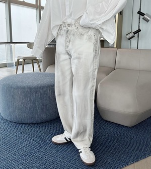 ウォッシュドホワイトデニムパンツ bt1446【韓国メンズファッション】