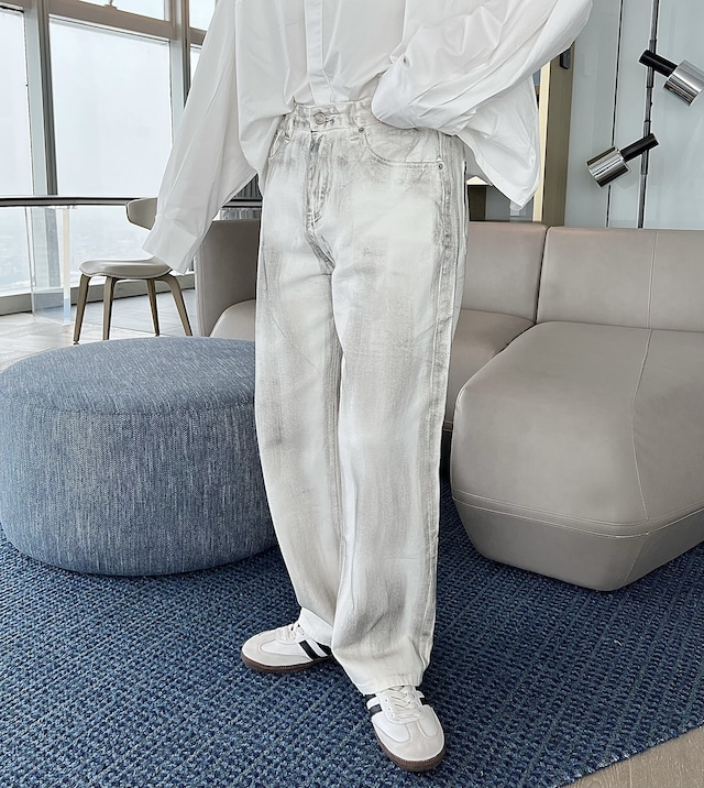 ウォッシュドホワイトデニムパンツ bt1446【韓国メンズファッション】