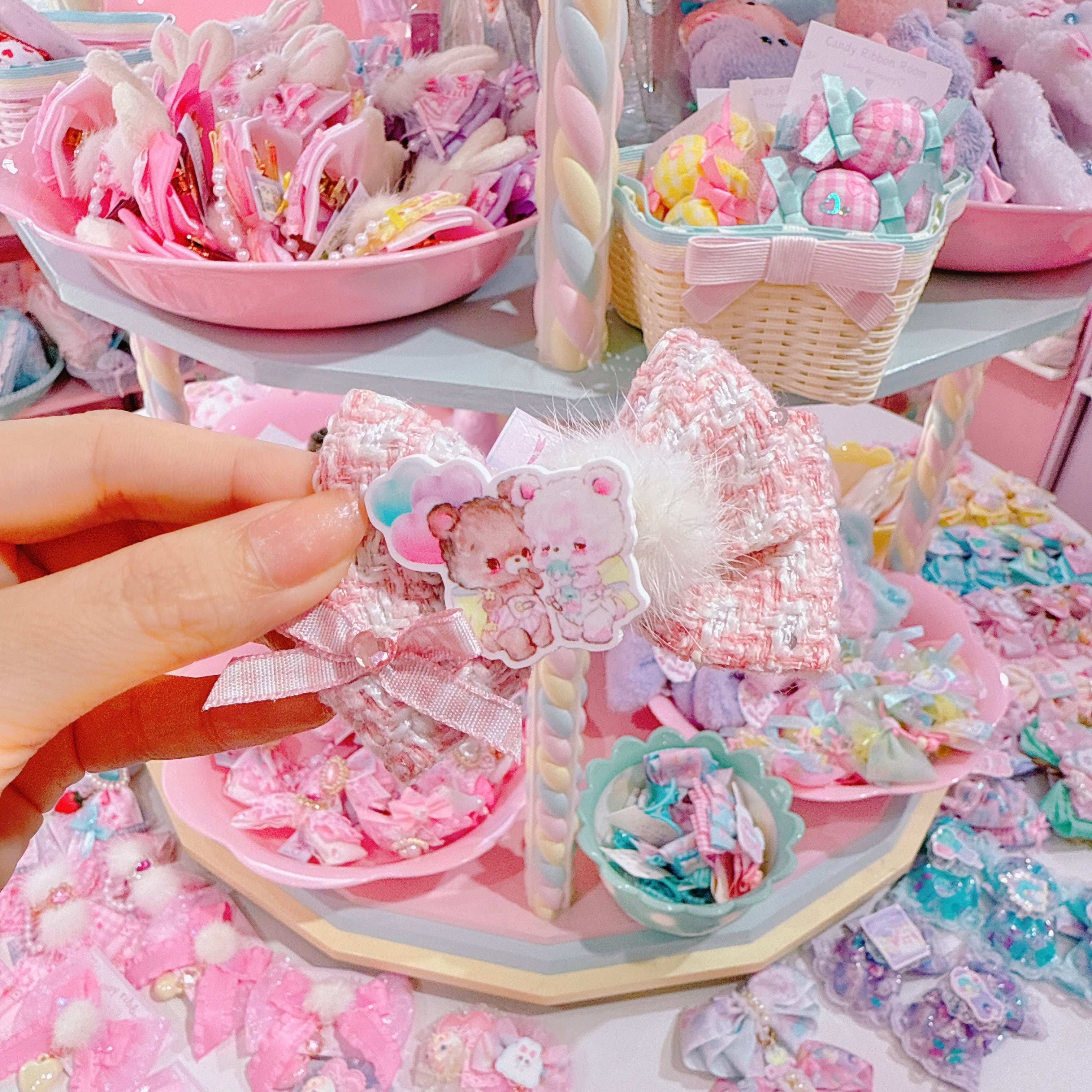 【F7】63-10ツイードリボンヘアクリップ