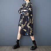 アシンメトリーヘム 紐装飾 ロングシャツ 00073