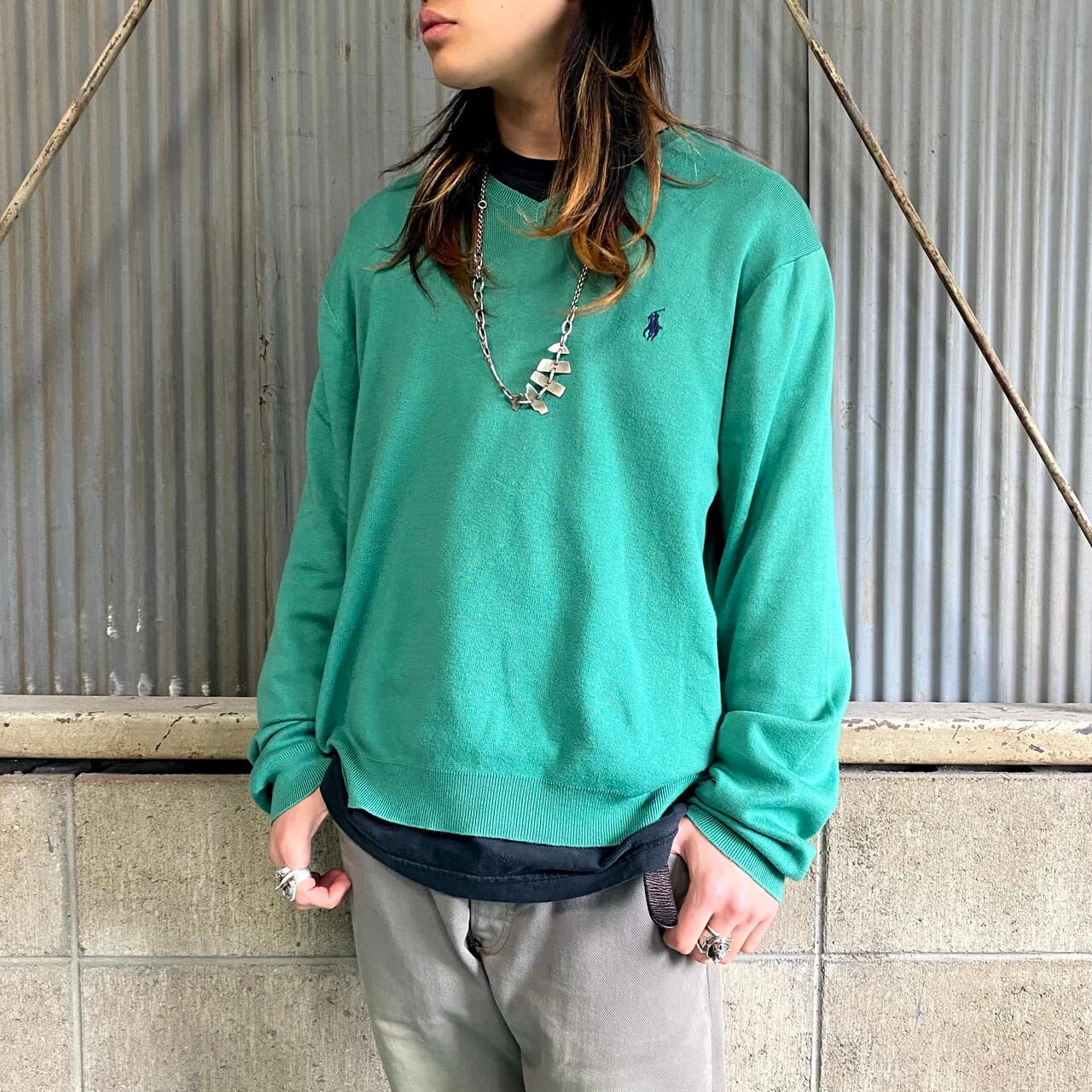 ポロバイラルフローレン ｖネック ニットセーター メンズxl 古着 Polo By Ralph Lauren ピマコットン グリーン 緑 ニットセーター Cave 古着屋 公式 古着通販サイト