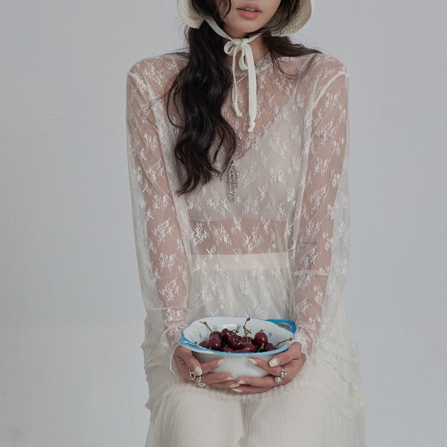 Floral sheer lace shirt 00360