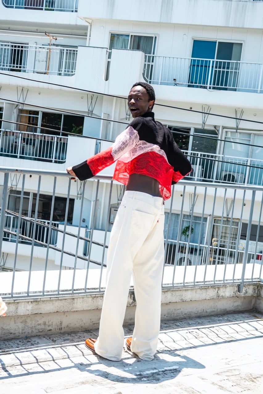 kota gushiken】Solid & Fluid Zip-up Knit -Black- | loop