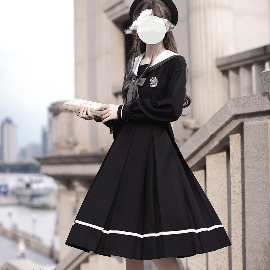量産型 ワンピース クラシカルロリィタ セーラー服 リボン付き 胡桃木 お嬢様コーデ