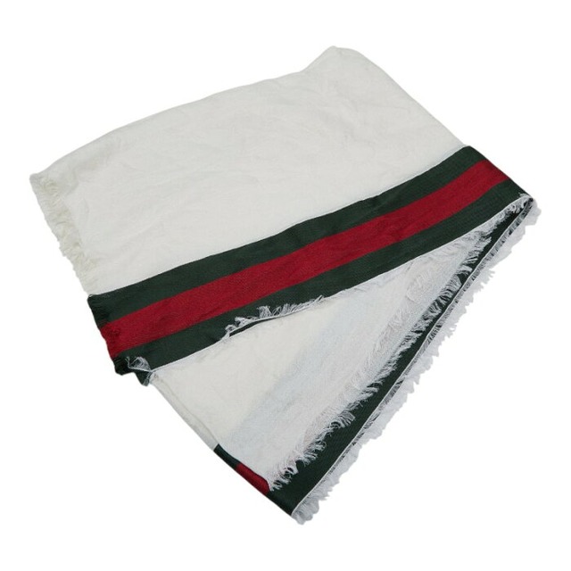 グッチ GG シェリーライン ストール 255521 ホワイト シルク コットン レディース GUCCI 【中古】