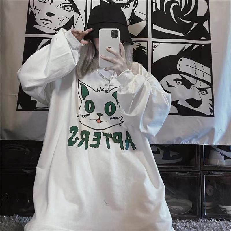 スタイルルーズセーター レディーススタンダードプリント柄シャツ ロング レトロ ストリート かわいい ケッペル46420075904